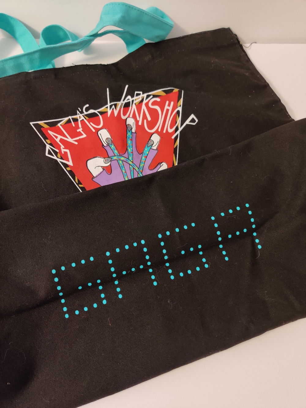 Barneys Canvas Tote Bag with Turquoise 'GAGA' S Workshop